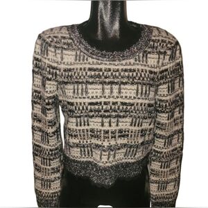 House of Harlow 1960 Black and Cream Texture Knit Cropped Sweater L